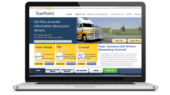 Starpoint Driver Screening E-Commerce Website Development & SEO StarPoint Driver Screening is a background checking service for professional driver jobs.