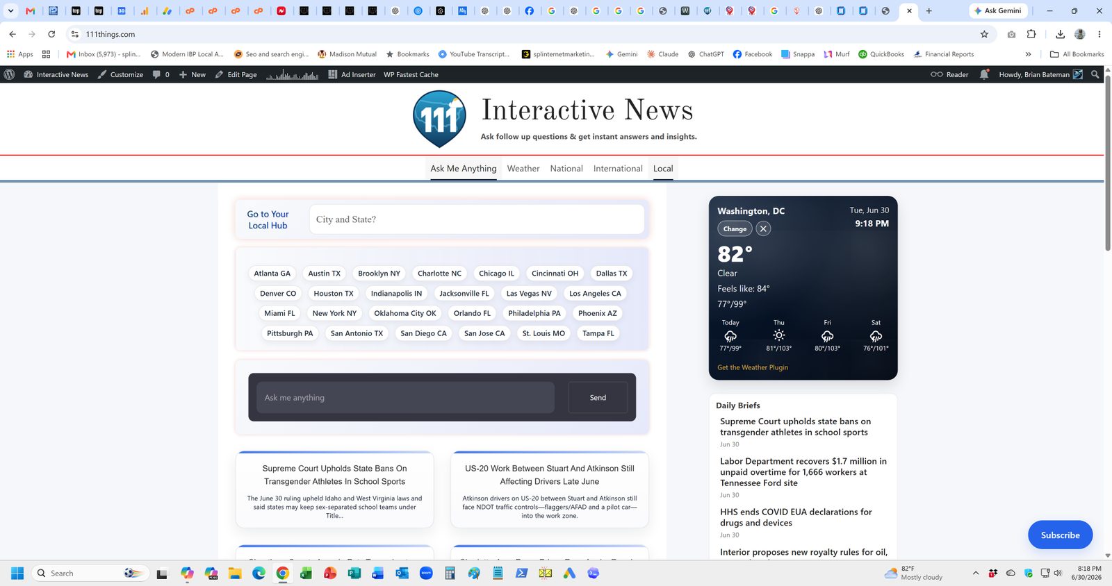 111Things Interactive News homepage with weather widget and local content