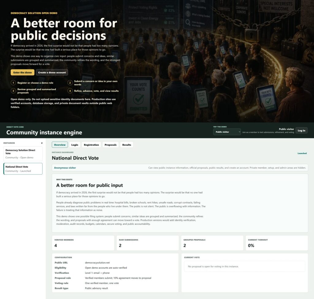 Democracy Solution Public Decision Platform Demo website preview
