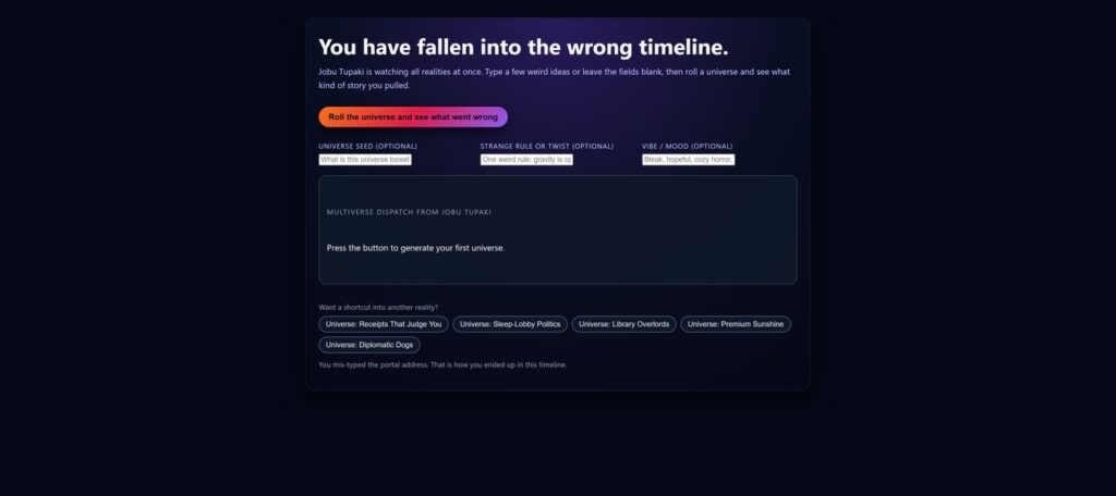 Jobu Tupaki Interactive Universe Generator website preview