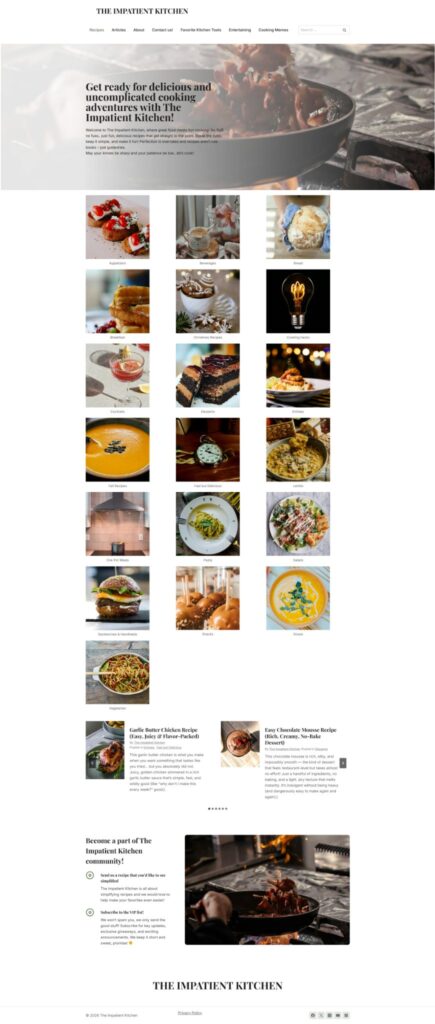 The Impatient Kitchen WordPress Coaching, Hosting & Creator Support website preview