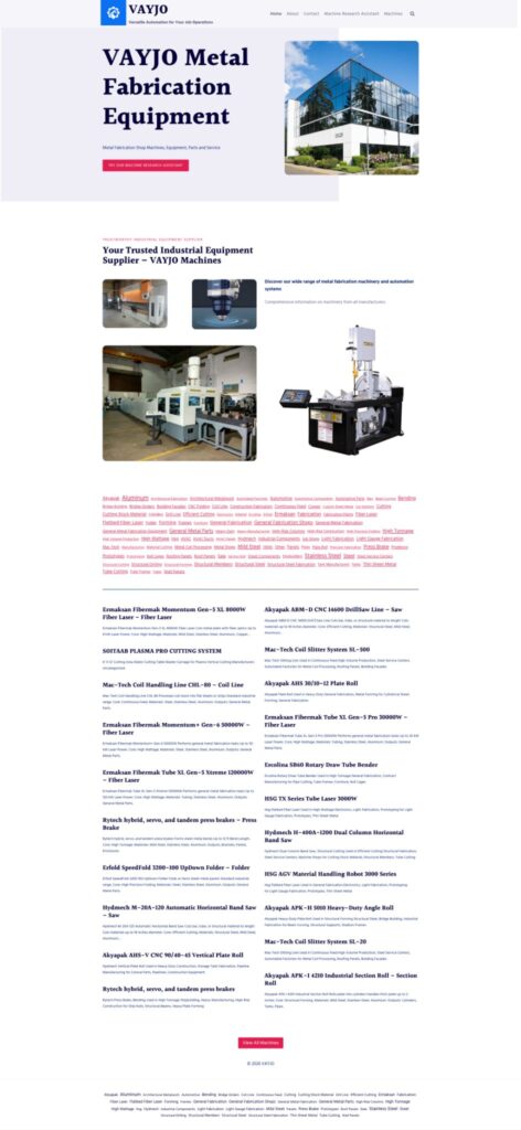 VAYJO Industrial Equipment Website & Machine Research Assistant website preview