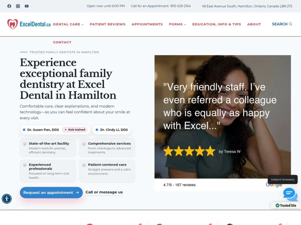 Excel Dental website preview