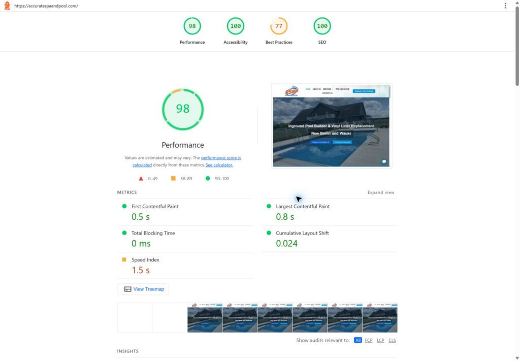 Asap lighthouse desktop results: 98, 100, 77, 100