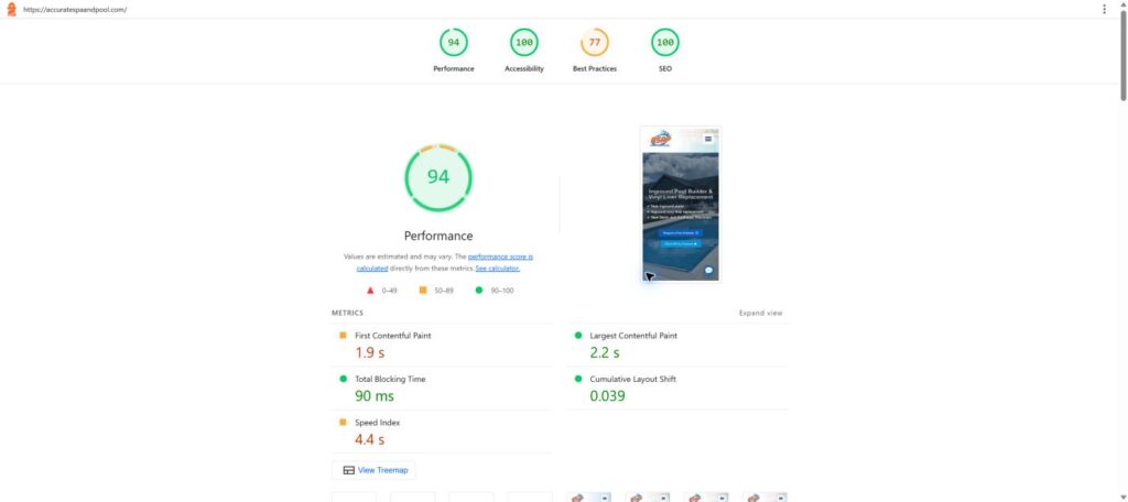 Asap lighthouse mobile results: 94, 100, 77, 100