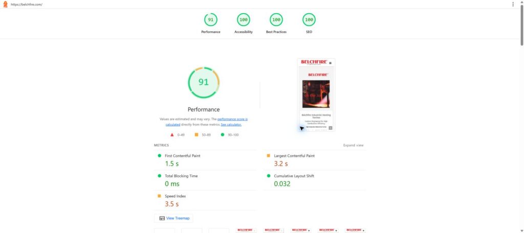 Belchfire lighthouse mobile results: 91, 100, 100, 100