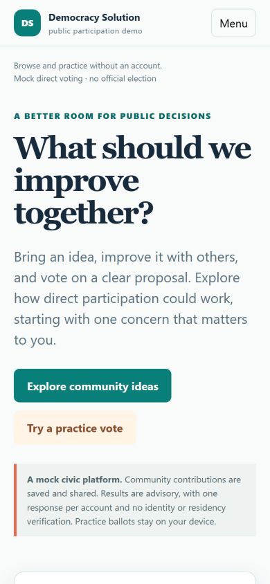Democracy Solution current mobile website after optimization