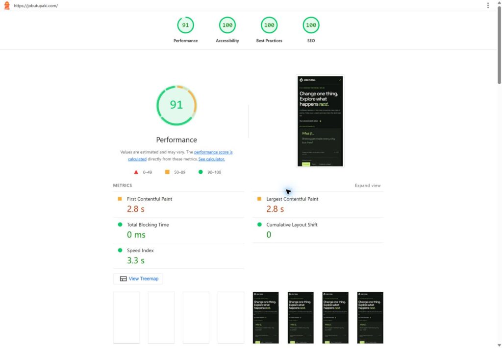 Jobu Tupaki lighthouse mobile results: 91, 100, 100, 100
